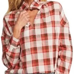 We are Sundays Tessa Ruffle Red Plaid Blouse